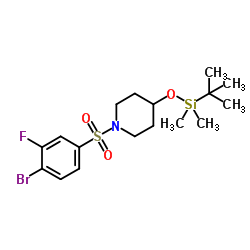 1-[(4-Bromo-3-fluorophenyl)sulfonyl]-4-{[dimethyl(2-methyl-2-propanyl)silyl]oxy}piperidine Structure