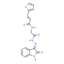 (2E)-3-(furan-2-yl)-N-{2-[(2E)-2-(1-methyl-2-oxo-1,2-dihydro-3H-indol-3-ylidene)hydrazinyl]-2-oxoethyl}prop-2-enamide (non-preferred name)结构式