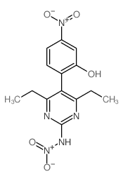 [[4,6-diethyl-5-(2-hydroxy-4-nitro-phenyl)pyrimidin-2-yl]amino]-hydroxy-oxo-azanium结构式