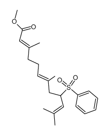 (2E,6E)-3,7,11-Trimethyl-9-(phenylsulfonyl)-2,6,10-dodecatrienoic acid methyl ester结构式