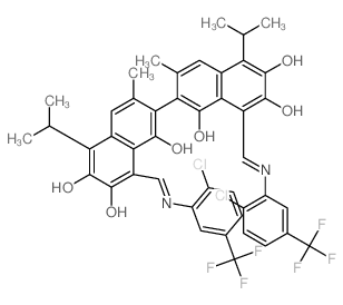 [2,2'-Binaphthalene]-1,1',6,6',7,7'-hexol,8,8'-bis[[[2-chloro-5-(trifluoromethyl)phenyl]imino]methyl]-3,3'-dimethyl-5,5'-bis(1-methylethyl)- Structure