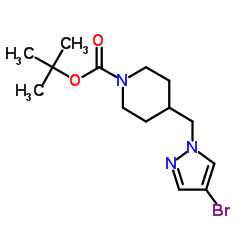 4-[((4-溴-1H-吡唑-1-基)甲基]哌啶-1-甲酸叔丁酯结构式