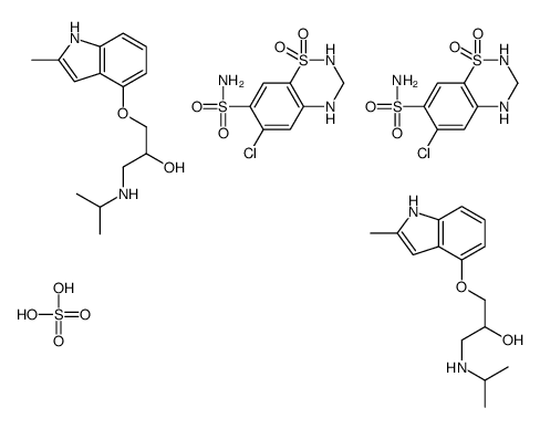 6-chloro-1,1-dioxo-3,4-dihydro-2H-1λ6,2,4-benzothiadiazine-7-sulfonamide,1-[(2-methyl-1H-indol-4-yl)oxy]-3-(propan-2-ylamino)propan-2-ol,sulfuric acid结构式