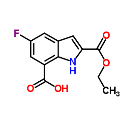 2-(Ethoxycarbonyl)-5-fluoro-1H-indole-7-carboxylic acid结构式