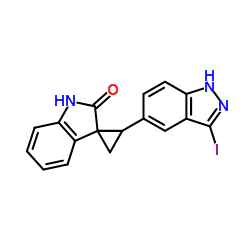 2-(3-iodo-1H-indazol-5-yl)spiro[cyclopropane-1,3'-indolin]-2'-one structure