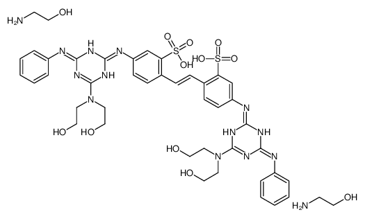 4,4'-bis[[6-anilino-4-[bis(2-hydroxyethyl)amino]-1,3,5-triazin-2-yl]amino]stilbene-2,2'-disulphonic acid, compound with 2-aminoethanol (1:2)结构式