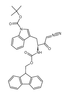 (S)-1-diazo-3-{[(9H-fluoren-9-ylmethoxy)carbonyl]amino}-4-{N-[(tert-butoxy)carbonyl]indol-3-yl}butan-2-one Structure