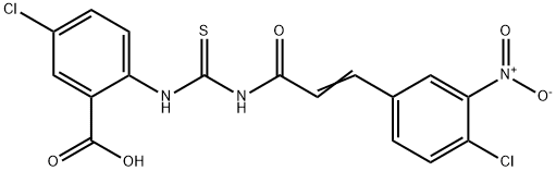 5-chloro-2-[[[[3-(4-chloro-3-nitrophenyl)-1-oxo-2-propenyl]amino]thioxomethyl]amino]-benzoic acid Structure