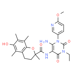 2H-1-Benzopyran-2-carboxamide,N-[6-amino-3-ethyl-1,2,3,4-tetrahydro-1-(6-methoxy-3-pyridinyl)-2,4-dioxo-5-pyrimidinyl]-3,4-dihydro-6-hydroxy-2,5,7,8- Structure