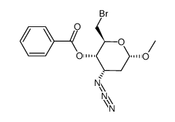 methyl 3-azido-4-O-benzoyl-6-bromo-2,3,6-tridesoxy-α-D-ribohexopyranoside结构式