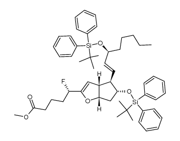methyl 11α,15(S)-bis[[(1,1-dimethylethyl)diphenylsilyl]oxy]-6,9α-epoxy-5(S)-fluoroprosta-6,13(E)-dien-1-oate结构式