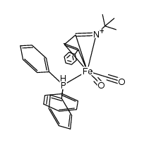 dicarbonyl(η4-(1-t-Bu,4-Ph-1-aza-1,3-butadiene))(PPh3)iron Structure