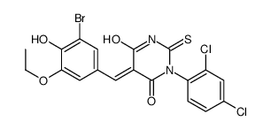 (5E)-5-[(3-bromo-5-ethoxy-4-hydroxyphenyl)methylidene]-1-(2,4-dichlorophenyl)-2-sulfanylidene-1,3-diazinane-4,6-dione结构式