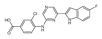 3-chloro-4-{[6-(5-fluoro-1H-indol-2-yl)pyrazin-2-yl]amino}benzoic acid结构式