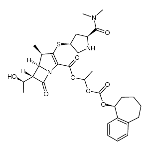 1-[(S)-benzosuber-1-yloxycarbonyloxy]ethyl (1R,5S,6S)-2-{[(3S,5S)-5-(N,N-dimethylcarbamoyl)pyrrolidin-3-yl]thio}-6-[(1R)-1-hydroxyethyl]-1-methylcarbapen-2-em-3-carboxylate Structure