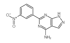 3-(3-nitrophenyl)-2,4,8,9-tetrazabicyclo[4.3.0]nona-1,3,5,7-tetraen-5-amine结构式