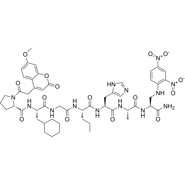 Mca-Pro-β-cyclohexyl-Ala-Gly-Nva-His-Ala-Dap(Dnp)-NH2 trifluoroacetate salt Structure