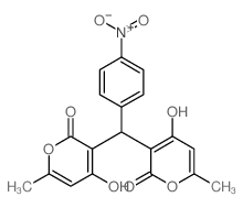 2-hydroxy-3-[(2-hydroxy-6-methyl-4-oxo-pyran-3-yl)-(4-nitrophenyl)methyl]-6-methyl-pyran-4-one structure