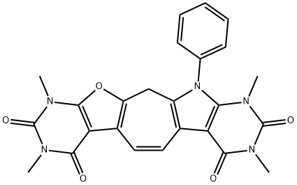 Pyrimido[5,4:4,5]furo[2,3:4,5]cyclohepta[1,2:4,5]pyrrolo[2,3-d]pyrimidine-2,4,7,9(3H,8H)-tetrone,1,10,12,13-tetrahydro-1,3,8,10-tetramethyl-13-phenyl- Structure