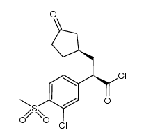 (R)-2-(3-chloro-4-methanesulfonyl-phenyl)-3-((R)-3-oxo-cyclopentyl)-propionyl chloride结构式
