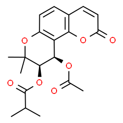 8,8-Dimethyl-9α-(isobutyryloxy)-10α-acetoxy-9,10-dihydro-2H,8H-benzo[1,2-b:3,4-b']dipyran-2-one结构式