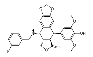 4'-O-demethyl-4β-[(3''-fluorobenzyl)amino]-4-desoxypodophyllotoxin结构式
