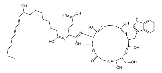 Glycine, N-(N-(N-(N-(N-(N2-(9-hydroxy-1-oxo-10,12-octadecadienyl)-D-gl utaminyl)-L-threonyl)-beta-alanyl)-D-tryptophyl)-D-seryl)-, omicron-la ctone Structure