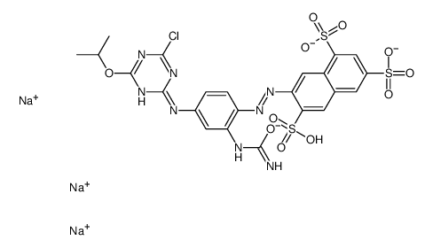 trisodium 7-[[2-[(aminocarbonyl)amino]-4-[[4-chloro-6-(1-methylethoxy)-1,3,5-triazin-2-yl]amino]phenyl]azo]naphthalene-1,3,6-trisulphonate structure