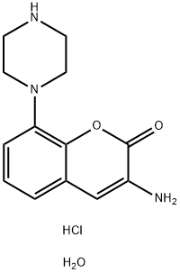 2H-1-Benzopyran-2-one, 3-amino-8-(1-piperazinyl)-, hydrochloride, hydrate (1:1:1) Structure