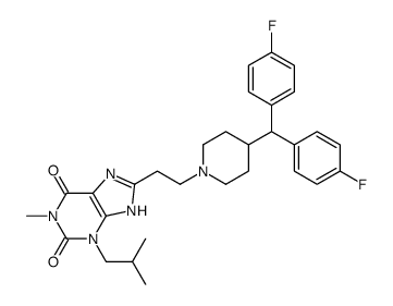 8-[2-[4-[bis(4-fluorophenyl)methyl]piperidin-1-yl]ethyl]-1-methyl-3-(2-methylpropyl)-7H-purine-2,6-dione结构式