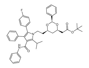 tert-butyl 2-((2R,4R,6R)-6-(2-(2-(4-fluorophenyl)-5-isopropyl-3-phenyl-4-(phenylcarbamoyl)-1H-pyrrol-1-yl)ethyl)-2-phenyl-1,3-dioxan-4-yl)acetate结构式