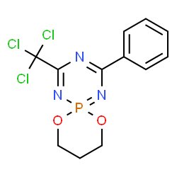 2-PHENYL-4-(TRICHLOROMETHYL)-7,11-DIOXA-1,3,5-TRIAZA-6LAMBDA5-PHOSPHASPIRO[5.5]UNDECA-1,3,5-TRIENE结构式