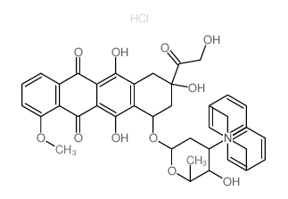 10-[4-(dibenzylamino)-5-hydroxy-6-methyl-oxan-2-yl]oxy-6,8,11-trihydroxy-8-(2-hydroxyacetyl)-1-methoxy-9,10-dihydro-7H-tetracene-5,12-dione hydrochloride structure