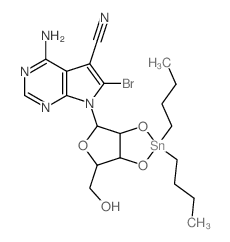 7H-Pyrrolo[2,3-d]pyrimidine-5-carbonitrile,4-amino-6-bromo-7-[2,3-O-(dibutylstannylene)-b-D-ribofuranosyl]-结构式