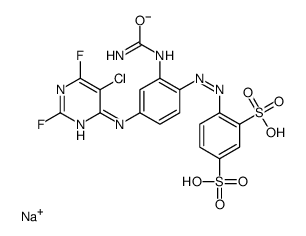 sodium 4-[[2-[(aminocarbonyl)amino]-4-[(5-chloro-2,6-difluoropyrimidin-4-yl)amino]phenyl]azo]benzene-1,3-disulphonate structure