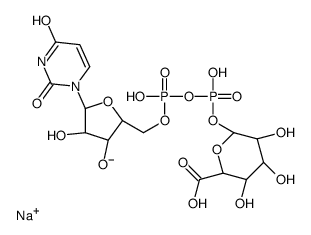 sodium,(2R,3S,4R,5R)-2-[[[[(2R,3R,4S,5S,6S)-6-carboxy-3,4,5-trihydroxyoxan-2-yl]oxy-hydroxyphosphoryl]oxy-hydroxyphosphoryl]oxymethyl]-5-(2,4-dioxopyrimidin-1-yl)-4-hydroxyoxolan-3-olate结构式