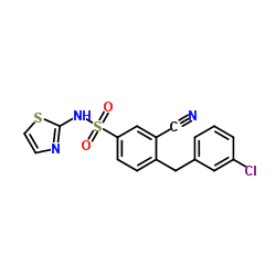 4-(3-chlorobenzyl)-3-cyano-N-(thiazol-2-yl)benzenesulfonamide结构式