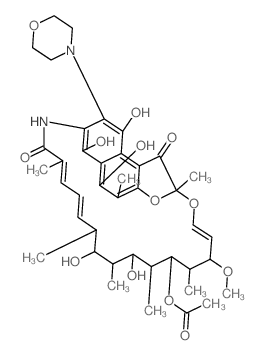 2,7-(Epoxypentadeca(1,11,13)trienimino)naphtho(2,1-b)furan-1,11(2H)-dione, 5,6,9,17,19,21-hexahydroxy-2,4,12,16,18,20,22-heptamethyl-23-methoxy-8-(morpholinomethyl)-, 21-acetate Structure