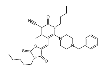 6-(4-benzylpiperazin-1-yl)-1-butyl-4-methyl-2-oxo-5-[(4-oxo-3-pentyl-2-sulfanylidene-1,3-thiazolidin-5-ylidene)methyl]pyridine-3-carbonitrile Structure