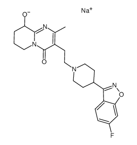 3-[2-[4-(6-fluoro-1,2-benzisoxazol-3-yl)-1-piperidinyl]ethyl]-6,7,8,9-tetrahydro-9-hydroxy-2-methyl-4H-pyrido[1,2-a]pyrimidin-4-one sodium结构式