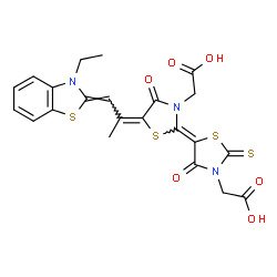 (3'-carboxymethyl-5-(2-(3-ethyl-3H-benzothiazol-2-ylidene)-1-methyl-ethylidene)-4,4'-dioxo-2'-thioxo-(2,5')bithiazolidinyliden-3-yl)-acetic acid picture