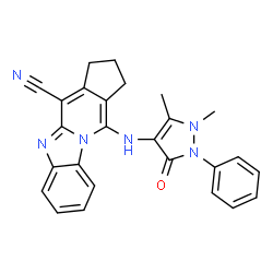 11-[(1,5-dimethyl-3-oxo-2-phenyl-2,3-dihydro-1H-pyrazol-4-yl)amino]-2,3-dihydro-1H-cyclopenta[4,5]pyrido[1,2-a]benzimidazole-4-carbonitrile structure