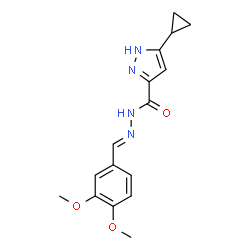 (E)-3-cyclopropyl-N-(3,4-dimethoxybenzylidene)-1H-pyrazole-5-carbohydrazide结构式