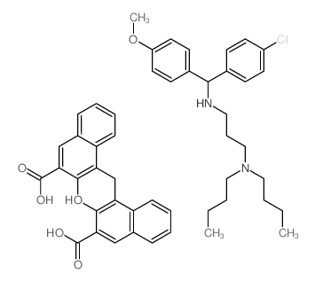 4-[(3-carboxy-2-hydroxy-naphthalen-1-yl)methyl]-3-hydroxy-naphthalene-2-carboxylic acid; N,N-dibutyl-N-[(4-chlorophenyl)-(4-methoxyphenyl)methyl]propane-1,3-diamine Structure