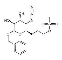 3-((2R,3S,4S,5S,6S)-3-azido-6-(benzyloxy)-tetrahydro-4,5-dihydroxy-2H-pyran-2-yl)propyl methanesulfonate结构式