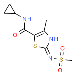 (2E)-N-cyclopropyl-4-methyl-2-[(methylsulfonyl)imino]-2,3-dihydro-1,3-thiazole-5-carboxamide结构式