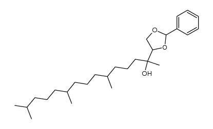 6,10,14-trimethyl-2-(2-phenyl-1,3-dioxolan-4-yl)pentadecan-2-ol结构式