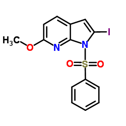 1-(Phenylsulfonyl)-2-iodo-6-Methoxy-7-azaindole structure