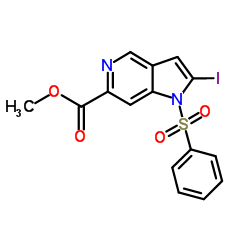 Methyl 2-iodo-1-(phenylsulfonyl)-1H-pyrrolo[3,2-c]pyridine-6-carboxylate structure