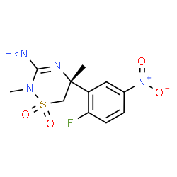 (R)-3-amino-5-(2-fluoro-5-nitrophenyl)-2,5-dimethyl-5,6-dihydro-2H-1,2,4-thiadiazine 1,1-dioxide结构式
